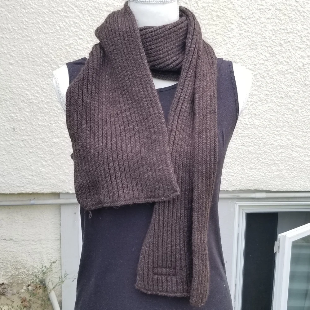 Gottman brown ribbed knit scarf wool blend unisex